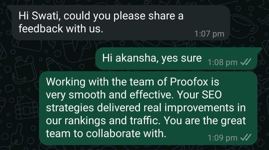 WhatsApp message from a client about campaign results